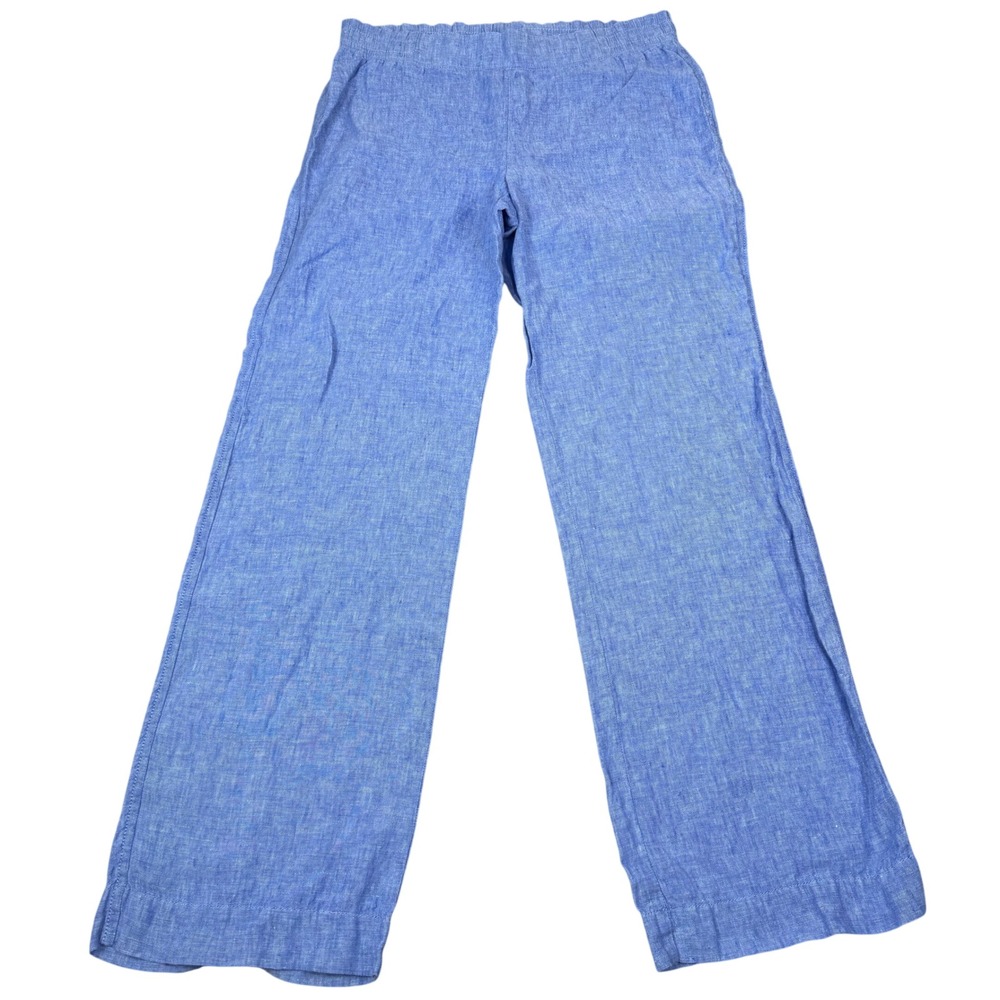 Lilly Pulitzer Deri Linen Palazzo Pants Womens Medium Blue Wide Leg Coastal Boho